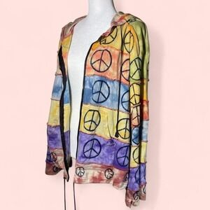 Vtg Y2K Peace Sign Hippie Bell Sleeve Baggy Lightweight Jacket Tie-dye Boho XL
